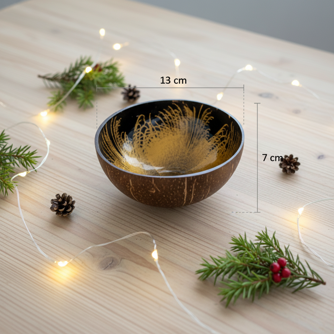 Kokosnuss Schale AMBER Splash gold inkl. Untersetzer aus Kokosfasern – Bild 2