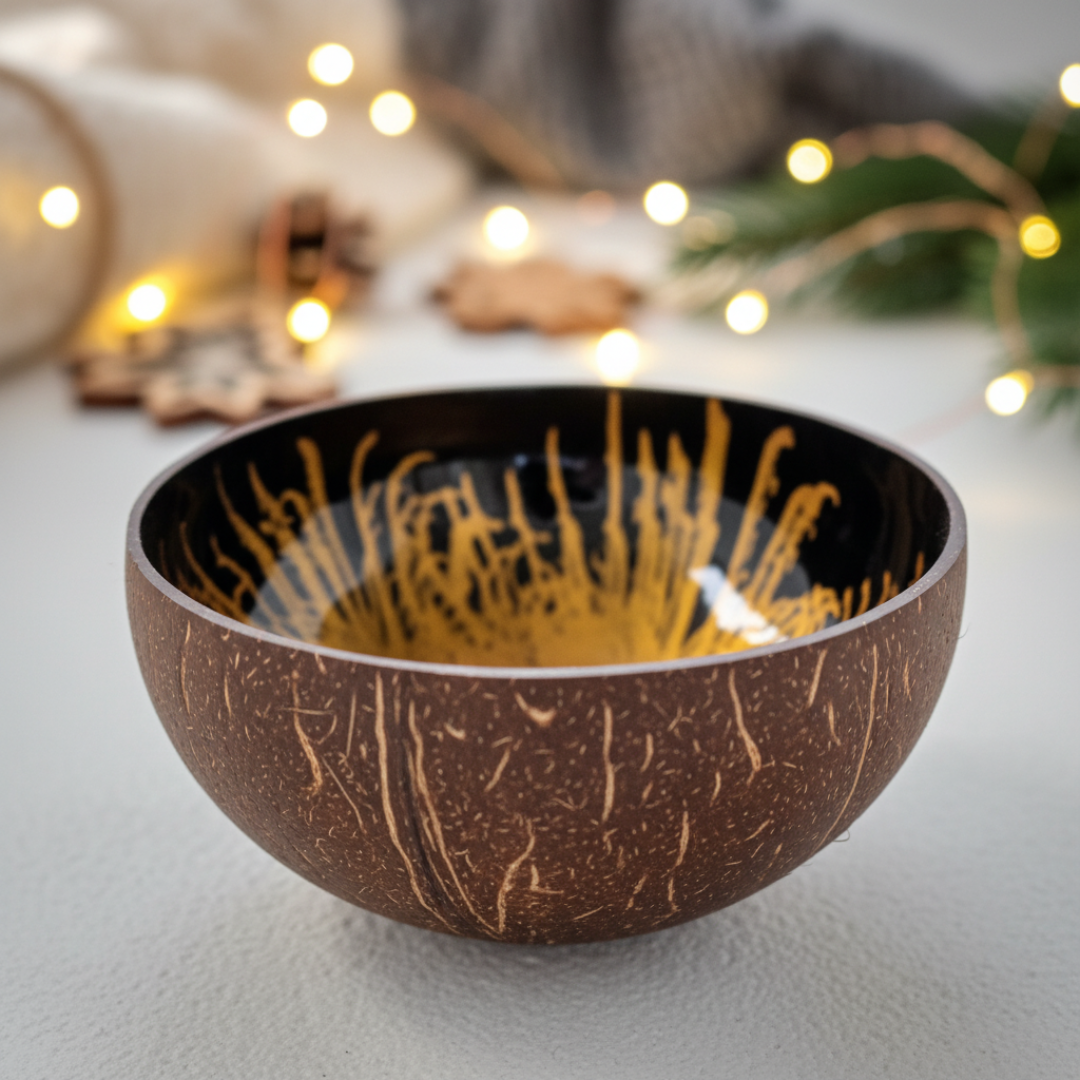 Kokosnuss Schale AMBER Splash gold inkl. Untersetzer aus Kokosfasern – Bild 9