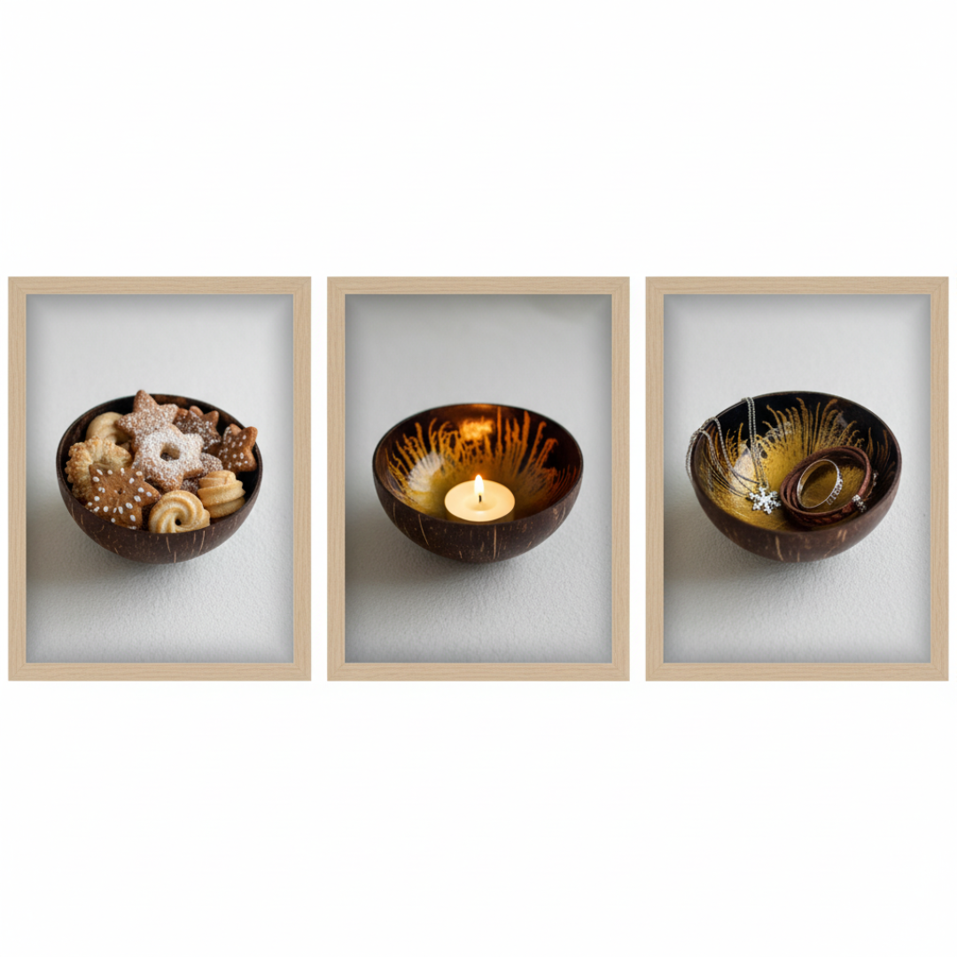 Kokosnuss Schale AMBER Splash gold inkl. Untersetzer aus Kokosfasern – Bild 6