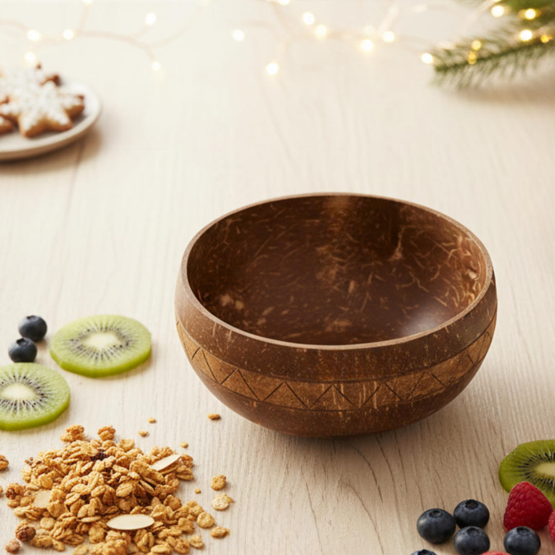 Jumbo Kokosnuss Schale ARUBA inkl. Kokosholzlöffel und Untersetzer aus Kokosfasern – Bild 5