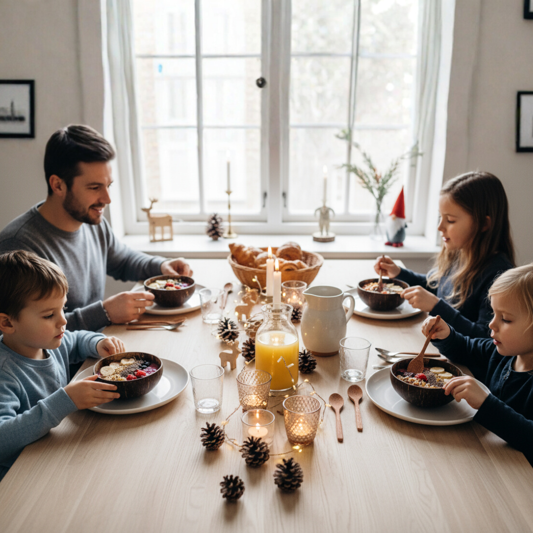 Kokosnuss Schale CLASSIC im 4er Set inkl. 4 Kokosholzlöffel und 4 Untersetzer - Family Set – Bild 3