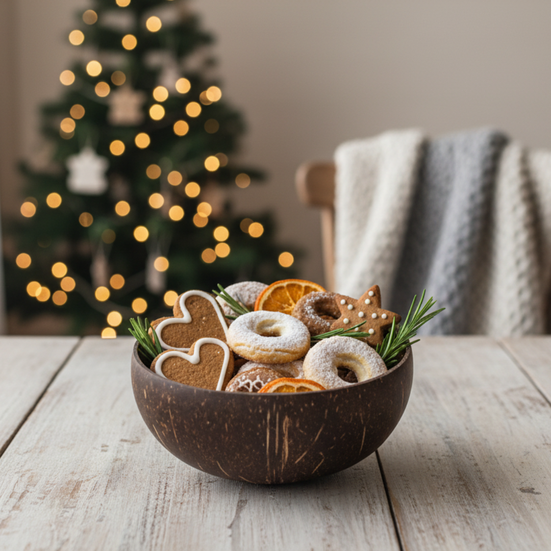 Kokosnuss Schale CLASSIC im 4er Set inkl. 4 Kokosholzlöffel und 4 Untersetzer - Family Set – Bild 6