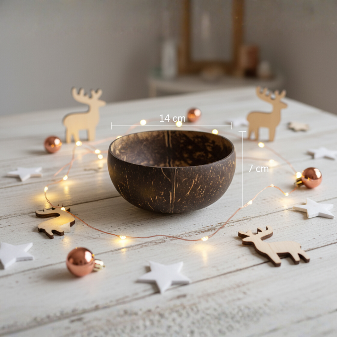 Kokosnuss Schale CLASSIC inkl. Kokosholzlöffel und Untersetzer aus Kokosfasern – Bild 2