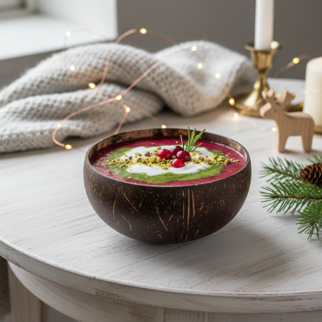 Kokosnuss Schale CLASSIC inkl. Kokosholzlöffel und Untersetzer aus Kokosfasern – Bild 5