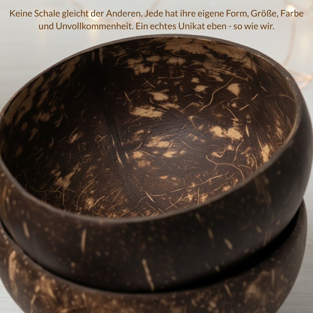 Kokosnuss Schale CLASSIC im 2er Set inkl. 2 Kokosholzlöffel und 2 Untersetzer – Bild 8