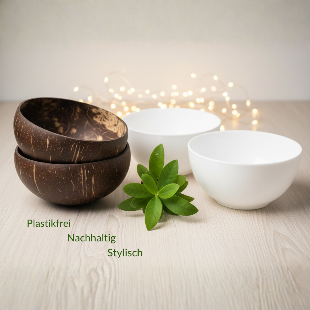 Kokosnuss Schale CLASSIC im 2er Set inkl. 2 Kokosholzlöffel und 2 Untersetzer – Bild 7