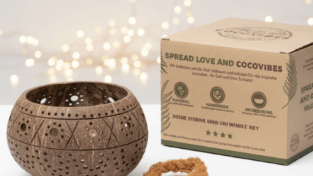 Kokosnuss Windlicht HIPPIE mit handgeknüpften Untersetzer aus recycelten Kokosfasern