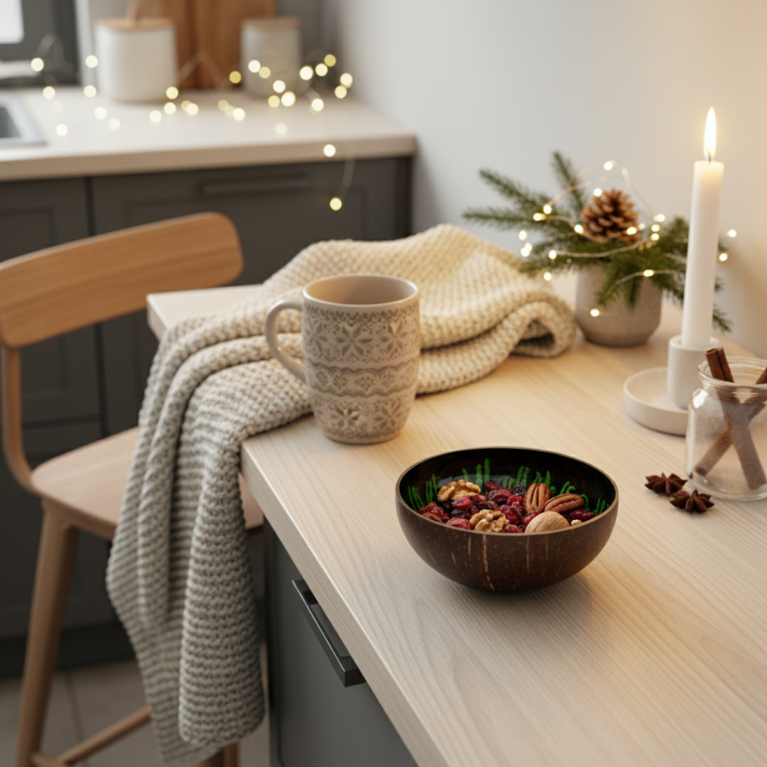 Kokosnuss Schale JADE Splash grün inkl. Untersetzer aus Kokosfasern – Bild 4