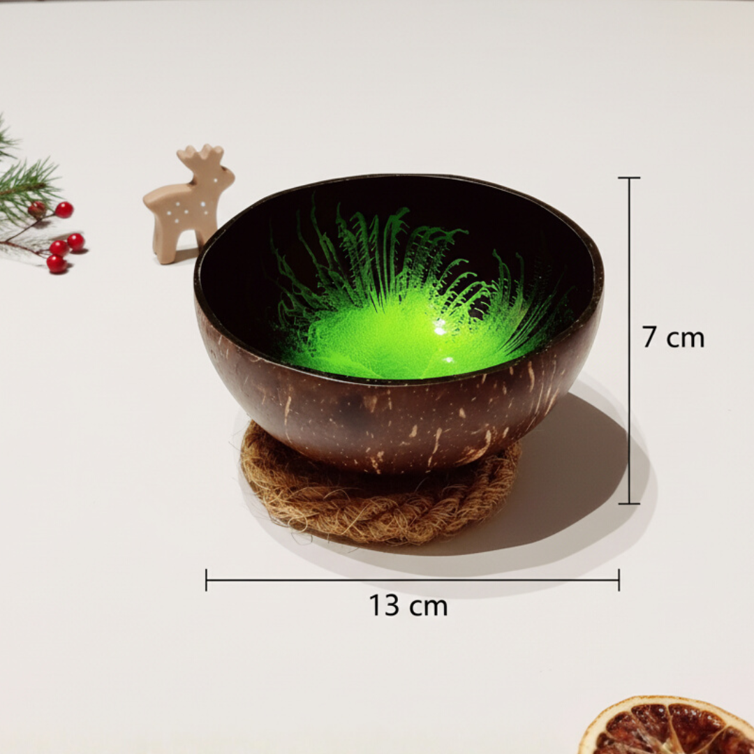 Kokosnuss Schale JADE Splash grün inkl. Untersetzer aus Kokosfasern – Bild 2