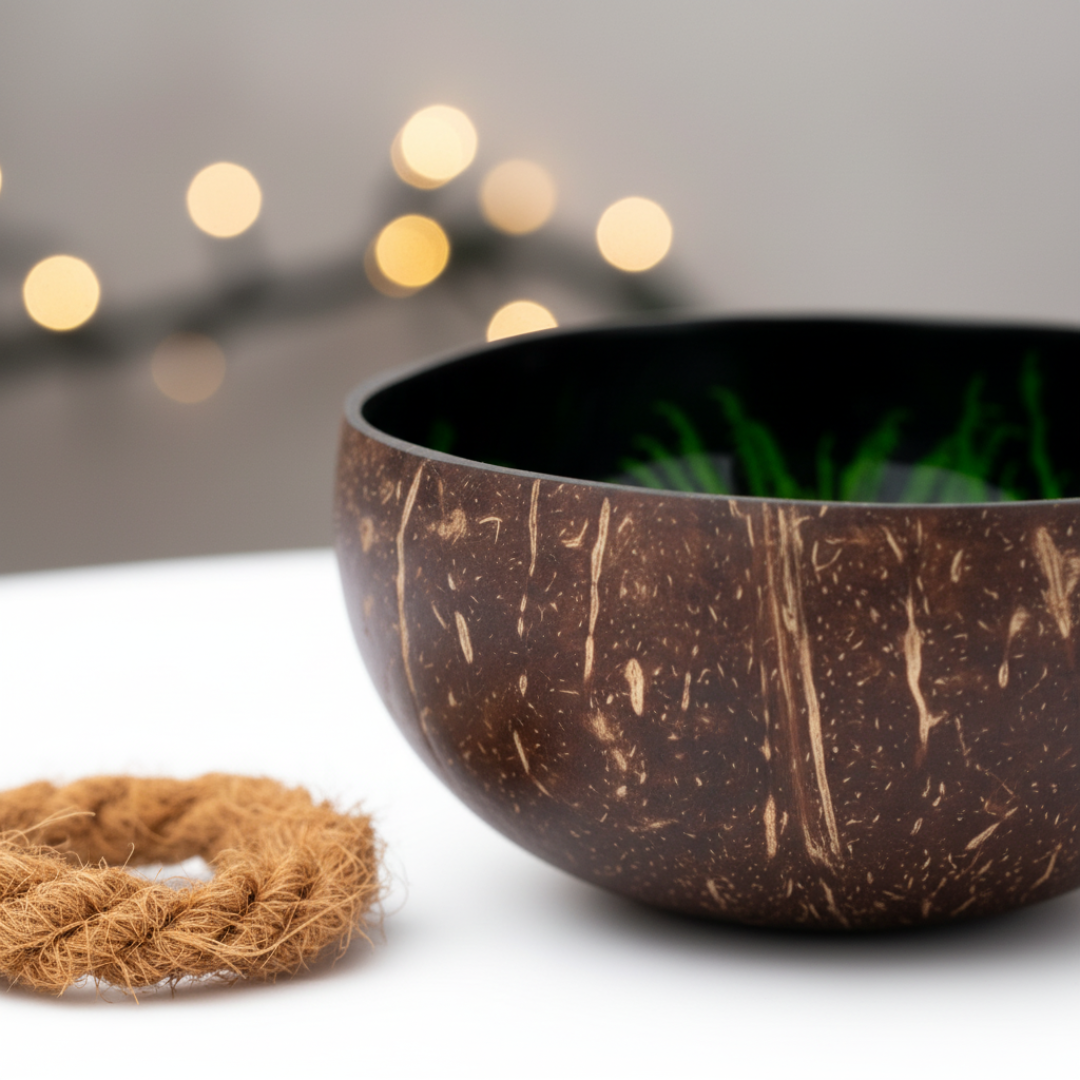 Kokosnuss Schale JADE Splash grün inkl. Untersetzer aus Kokosfasern – Bild 8