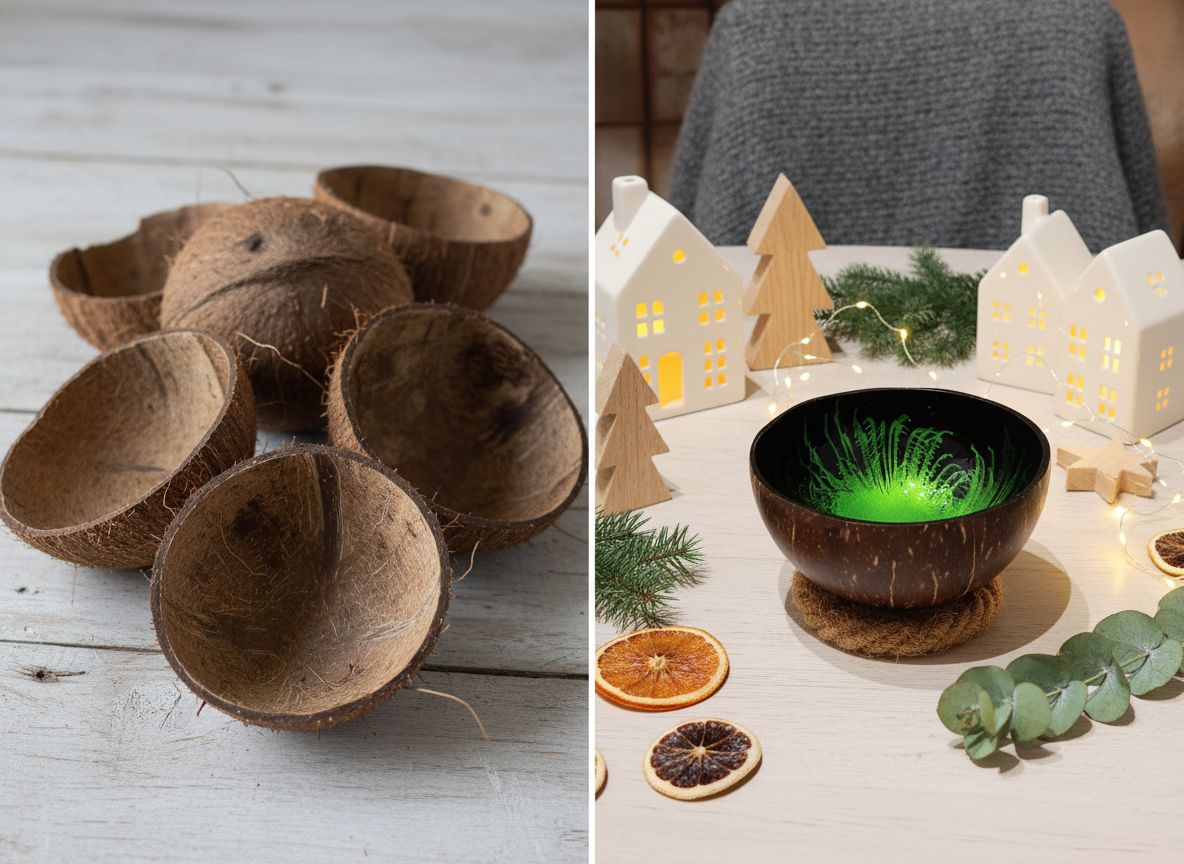Kokosnuss Schale JADE im 2er-Set Splash grün inkl. 2 Untersetzer aus Kokosfasern – Bild 9