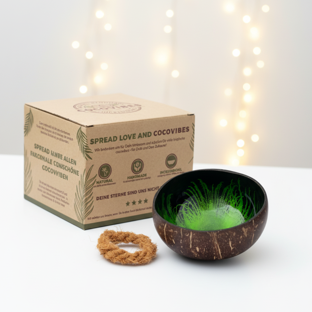 Kokosnuss Schale JADE Splash grün inkl. Untersetzer aus Kokosfasern