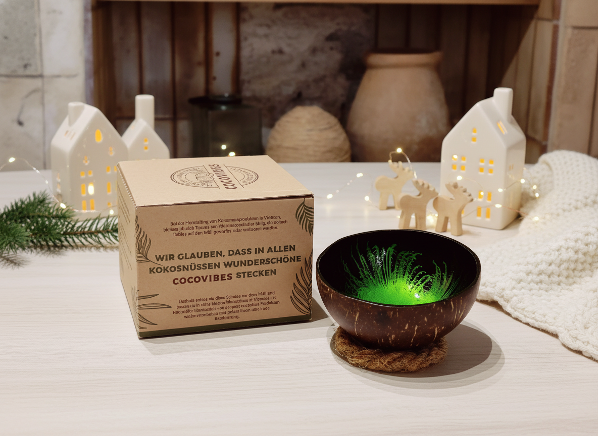 Kokosnuss Schale JADE Splash grün inkl. Untersetzer aus Kokosfasern – Bild 9