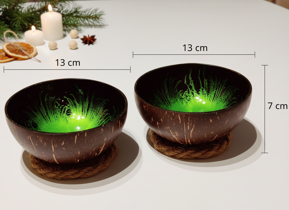 Kokosnuss Schale JADE im 2er-Set Splash grün inkl. 2 Untersetzer aus Kokosfasern – Bild 2