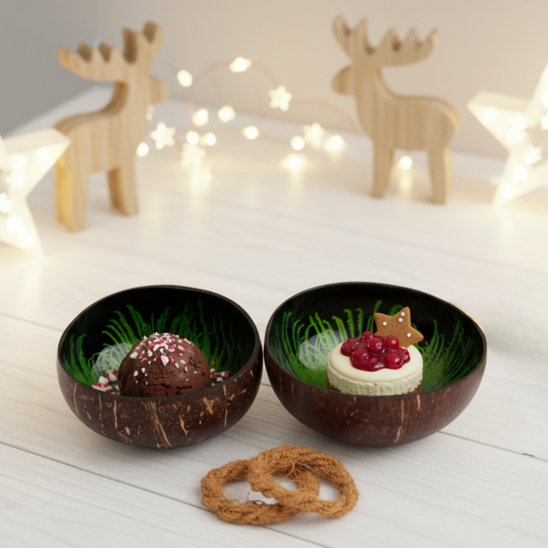 Kokosnuss Schale JADE im 2er-Set Splash grün inkl. 2 Untersetzer aus Kokosfasern – Bild 6