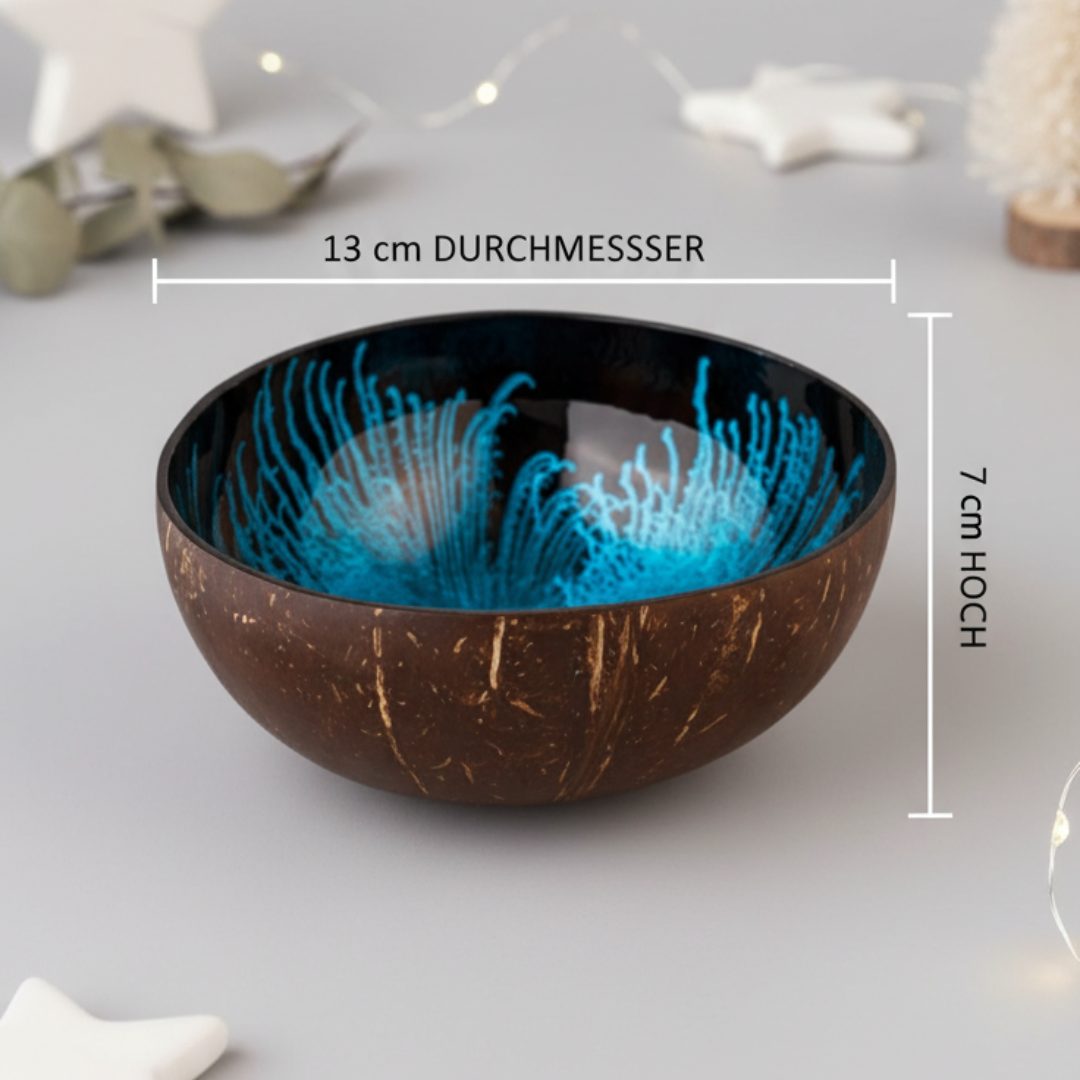 Kokosnuss Schale OCEAN Splash blau inkl. Untersetzer aus Kokosfasern – Bild 2