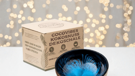 Kokosnuss Schale OCEAN Splash blau inkl. Untersetzer aus Kokosfasern