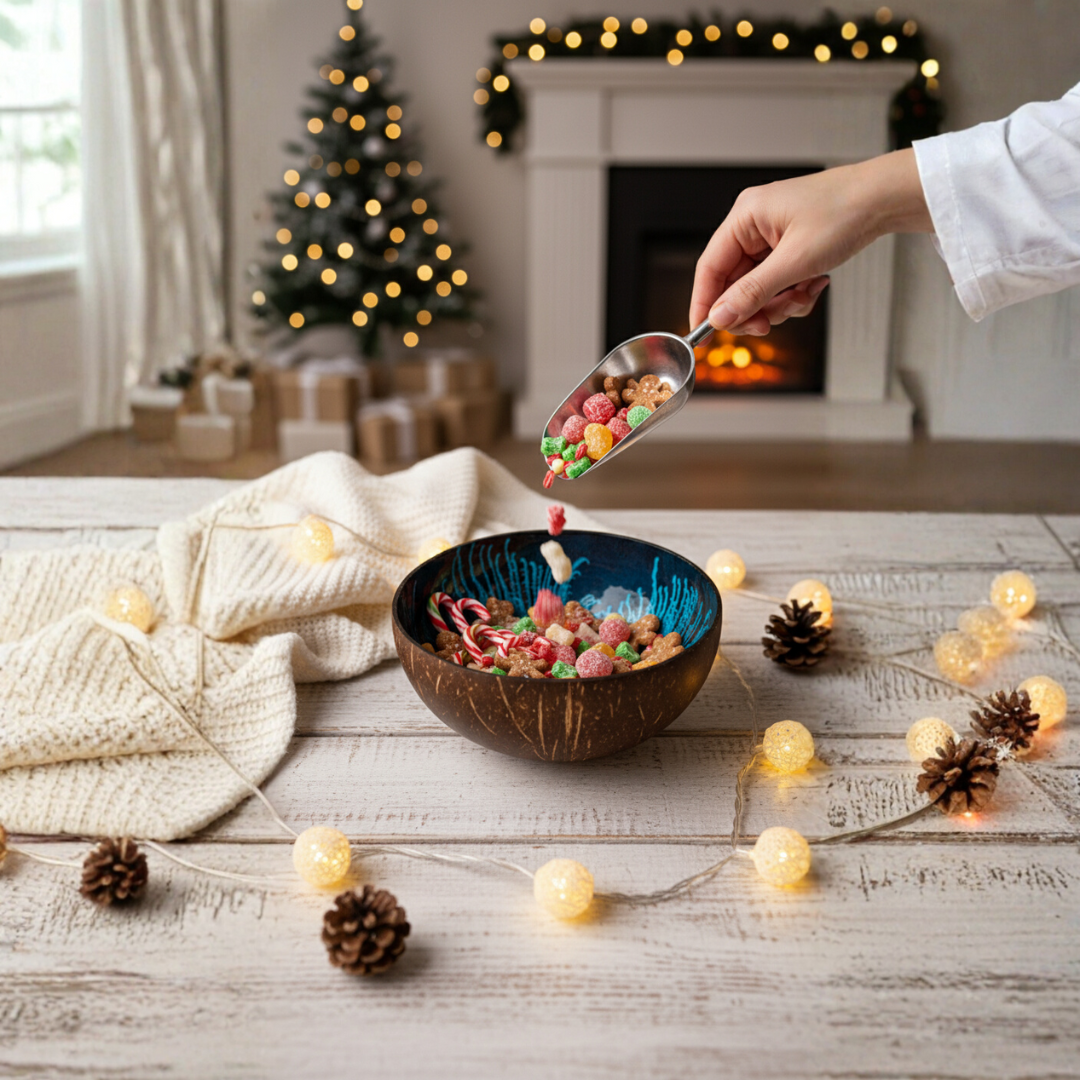 Kokosnuss Schale OCEAN Splash blau inkl. Untersetzer aus Kokosfasern – Bild 5