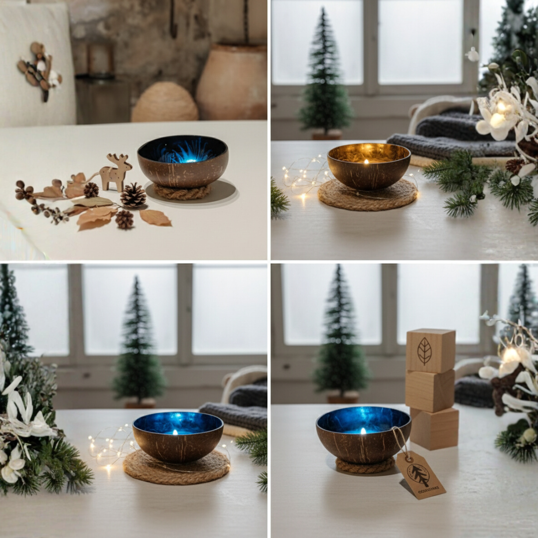 Kokosnuss Schale OCEAN Splash blau inkl. Untersetzer aus Kokosfasern – Bild 8