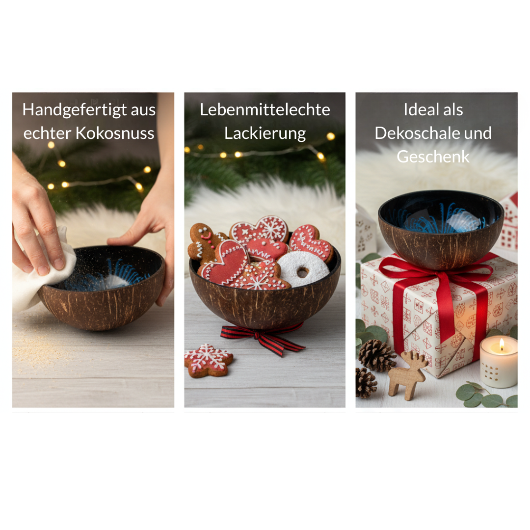 Kokosnuss Schale OCEAN Splash blau inkl. Untersetzer aus Kokosfasern – Bild 6