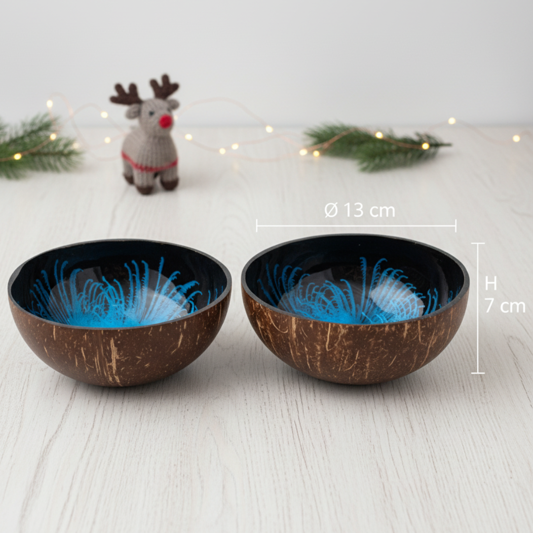 Kokosnuss Schale OCEAN im 2er-Set Splash blau inkl. 2 Untersetzer aus Kokosfasern – Bild 2