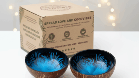 Kokosnuss Schale OCEAN im 2er-Set Splash blau inkl. 2 Untersetzer aus Kokosfasern
