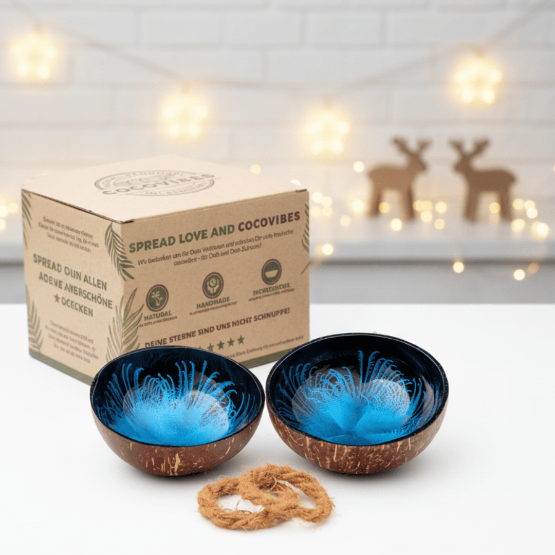 Kokosnuss Schale OCEAN im 2er-Set Splash blau inkl. 2 Untersetzer aus Kokosfasern – Bild 8