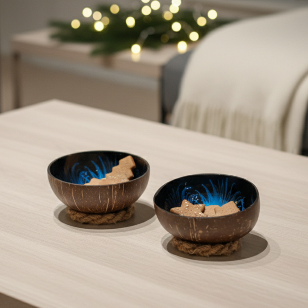 Kokosnuss Schale OCEAN im 2er-Set Splash blau inkl. 2 Untersetzer aus Kokosfasern – Bild 5