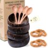 Kokosnuss Schale CLASSIC im 4er Set inkl. 4 Kokosholzlöffel und 4 Untersetzer - Family Set – Bild 7