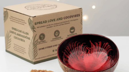 Kokosnuss Schale RUBY Splash rot inkl. Untersetzer aus Kokosfasern