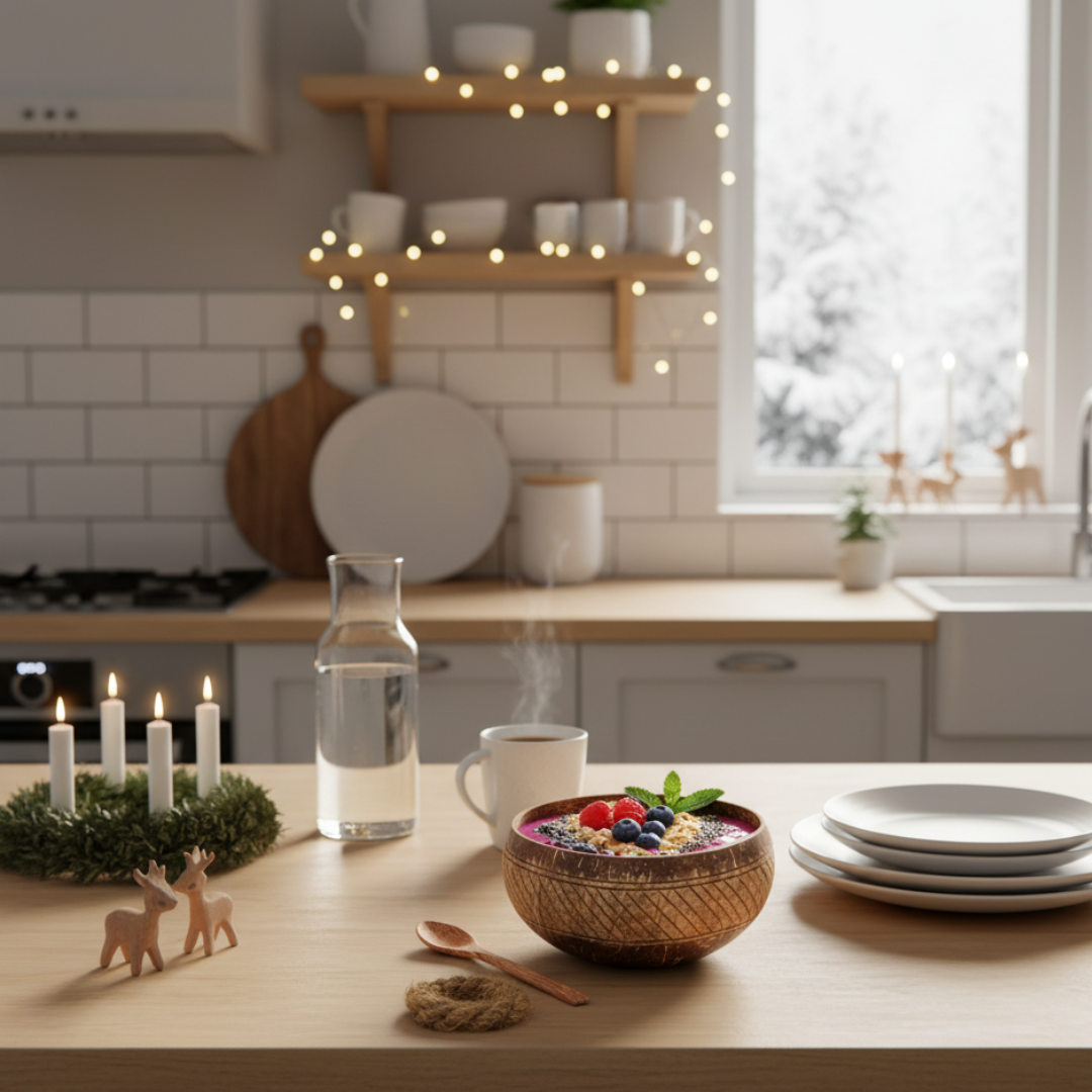 Jumbo Kokosnuss Schale SAMOA inkl. Kokosholzlöffel und Untersetzer aus Kokosfasern – Bild 3