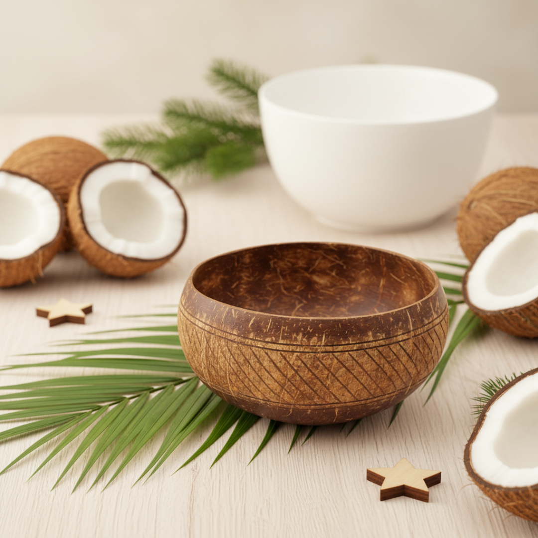 Jumbo Kokosnuss Schale SAMOA inkl. Kokosholzlöffel und Untersetzer aus Kokosfasern – Bild 7