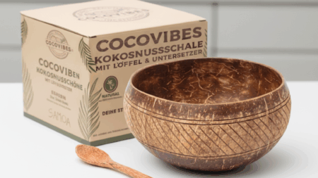 Jumbo Kokosnuss Schale SAMOA inkl. Kokosholzlöffel und Untersetzer aus Kokosfasern