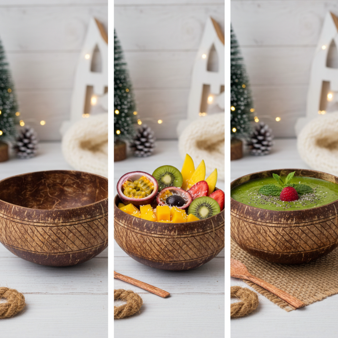 Jumbo Kokosnuss Schale SAMOA inkl. Kokosholzlöffel und Untersetzer aus Kokosfasern – Bild 5