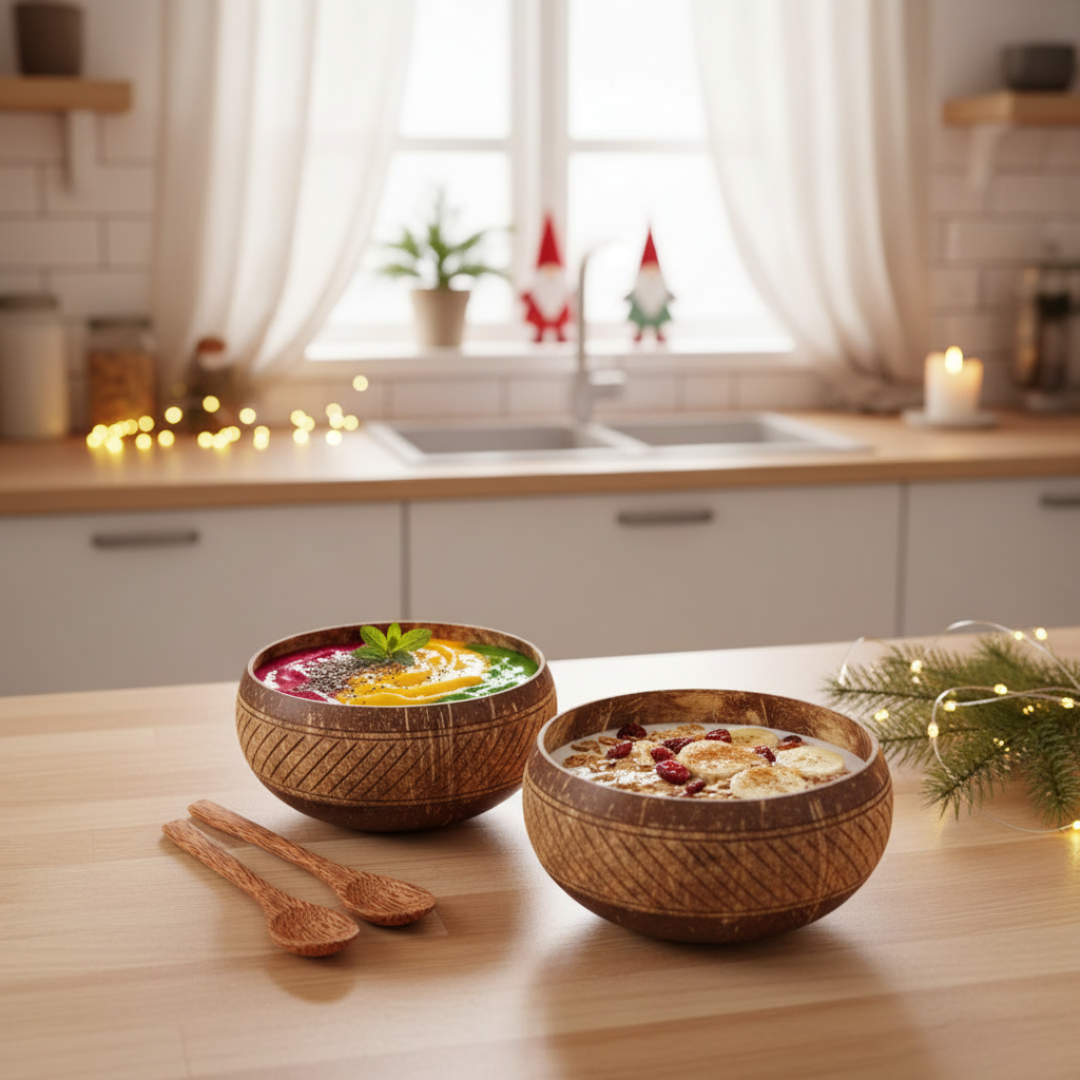 Jumbo Kokosnuss Schale SAMOA im 2er Set inkl. 2 Kokosholzlöffel und 2 Untersetzer – Bild 4