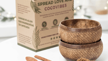 Jumbo Kokosnuss Schale SAMOA im 2er Set inkl. 2 Kokosholzlöffel und 2 Untersetzer