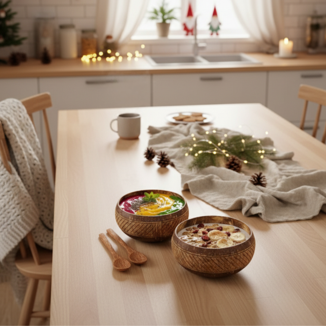 Jumbo Kokosnuss Schale SAMOA im 2er Set inkl. 2 Kokosholzlöffel und 2 Untersetzer – Bild 5