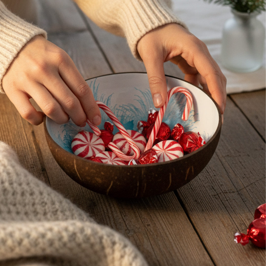 Kokosnuss Schale SAPPHIRE Splash blau inkl. Untersetzer aus Kokosfasern – Bild 4