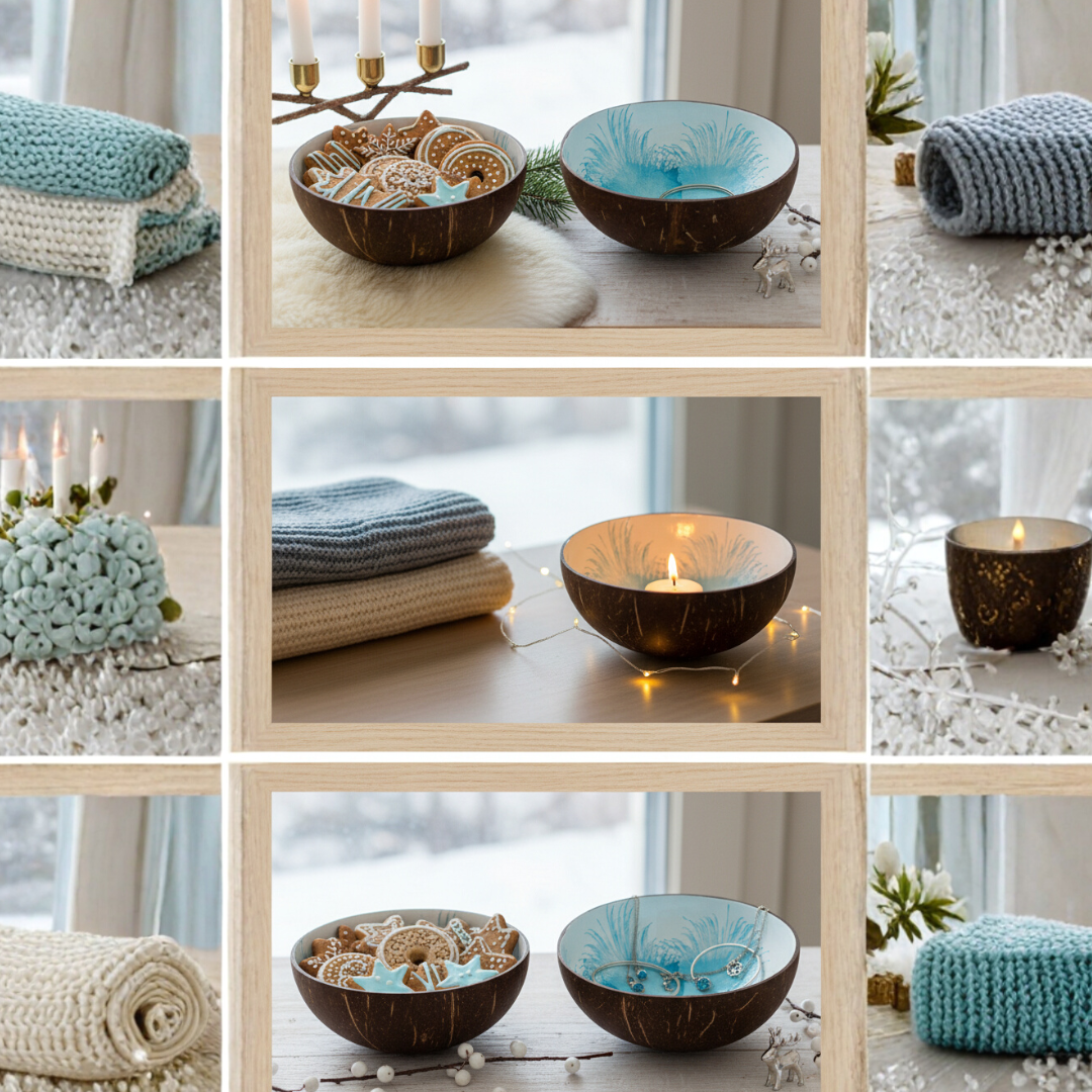 Kokosnuss Schale SAPPHIRE Splash blau inkl. Untersetzer aus Kokosfasern – Bild 5