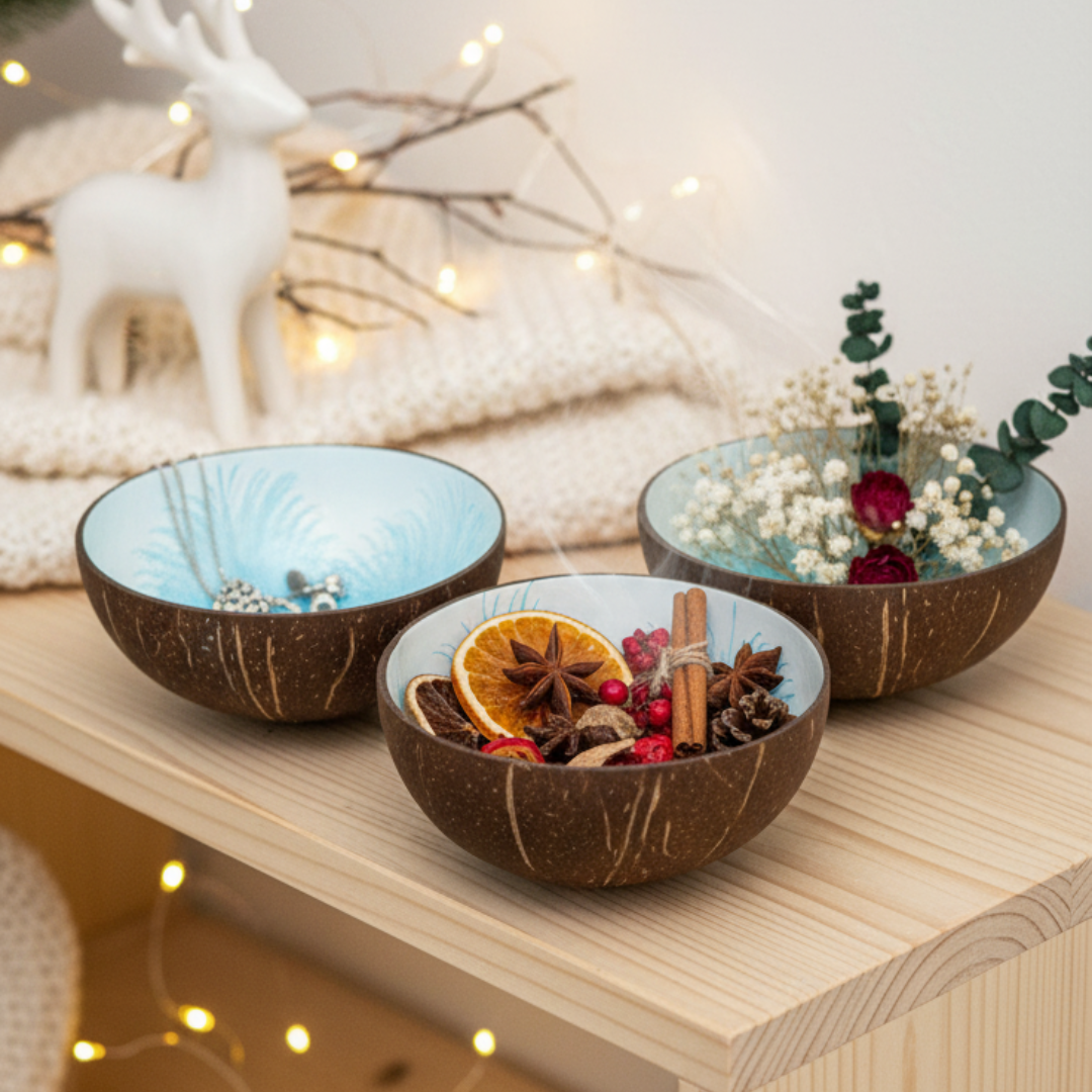 Kokosnuss Schale SAPPHIRE Splash blau inkl. Untersetzer aus Kokosfasern – Bild 6