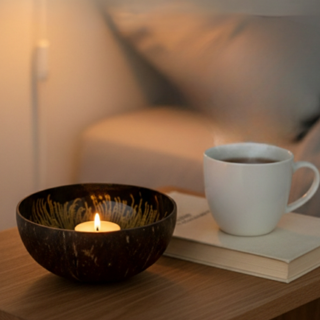 Kokosnuss Schale AMBER Splash gold inkl. Untersetzer aus Kokosfasern – Bild 8