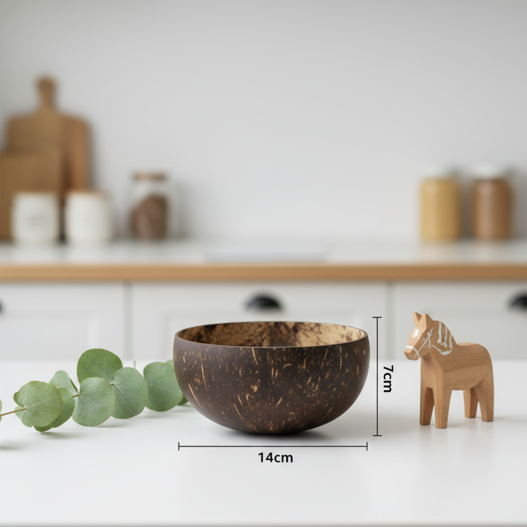 Kokosnuss Schale CLASSIC inkl. Kokosholzlöffel und Untersetzer aus Kokosfasern – Bild 2