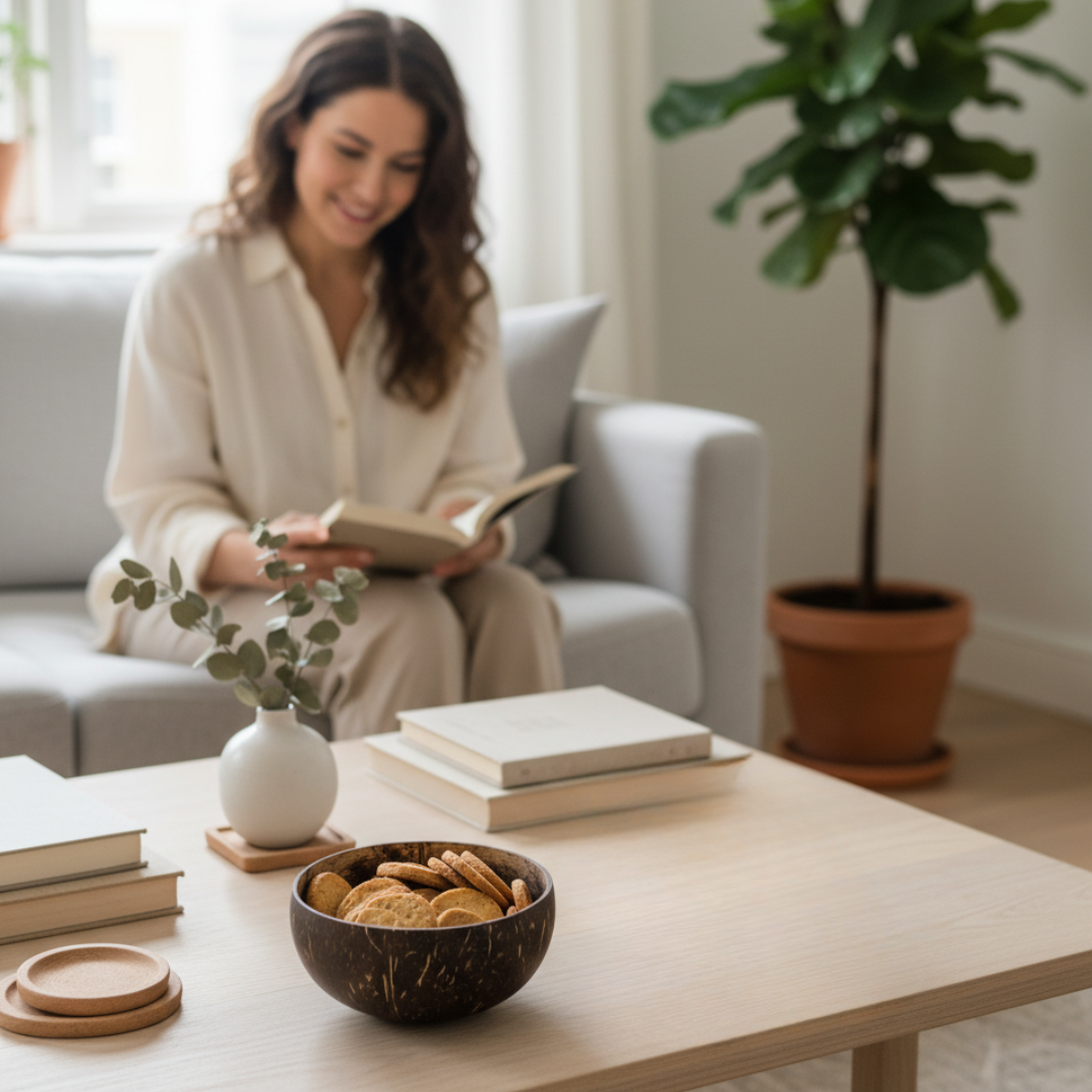 Kokosnuss Schale CLASSIC inkl. Kokosholzlöffel und Untersetzer aus Kokosfasern – Bild 4