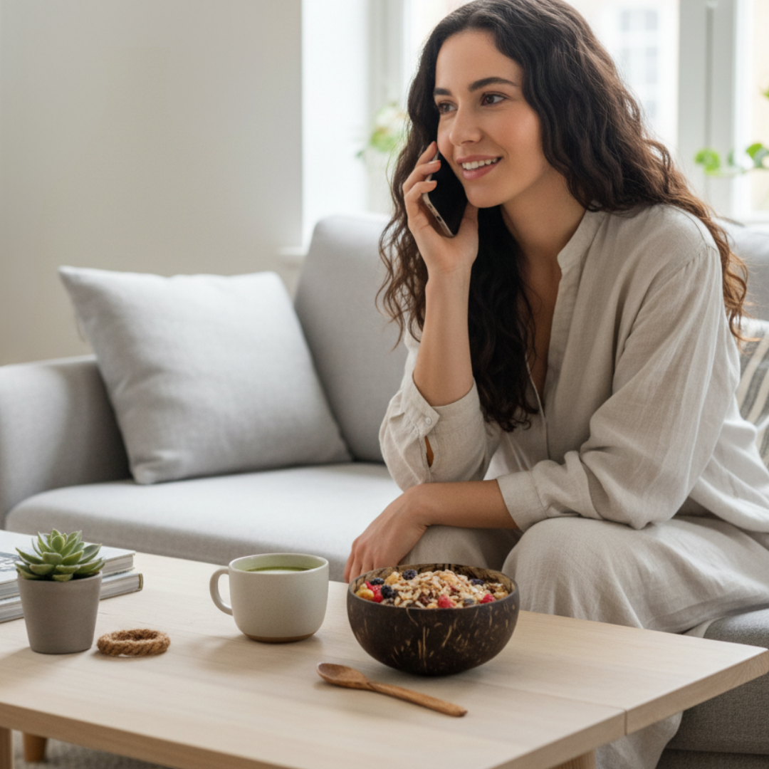 Kokosnuss Schale CLASSIC inkl. Kokosholzlöffel und Untersetzer aus Kokosfasern – Bild 5