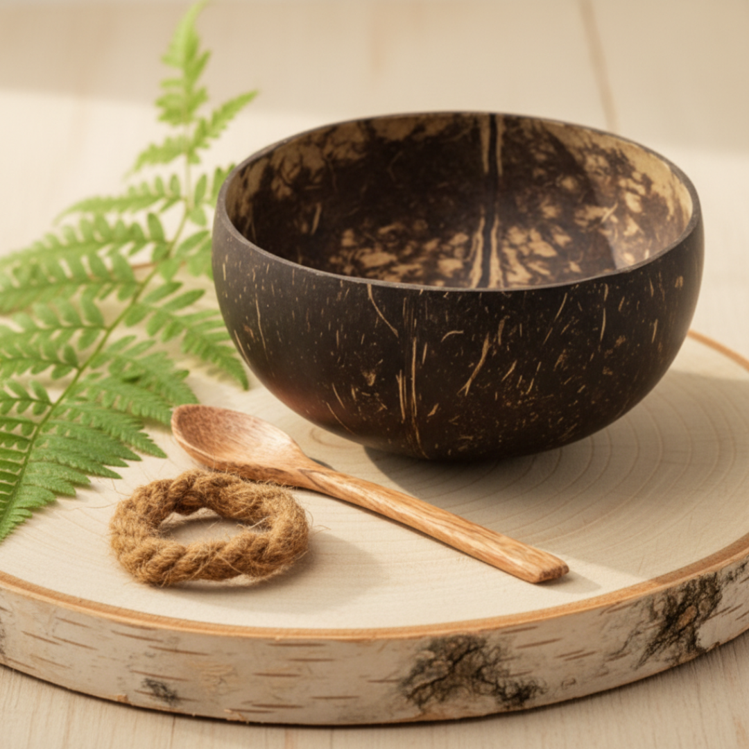 Kokosnuss Schale CLASSIC inkl. Kokosholzlöffel und Untersetzer aus Kokosfasern – Bild 9