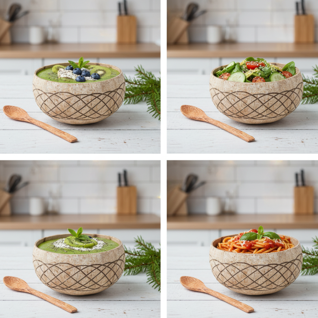 Jumbo Kokosnuss Schale HAWAII inkl. Kokosholzlöffel und Untersetzer aus Kokosfasern – Bild 4