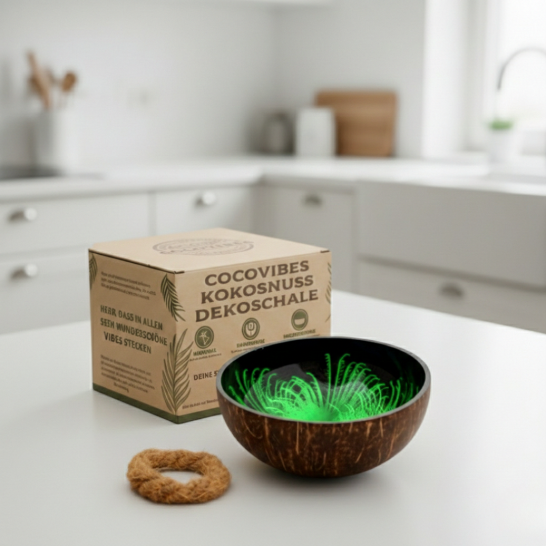 Kokosnuss Schale JADE Splash grün inkl. Untersetzer aus Kokosfasern