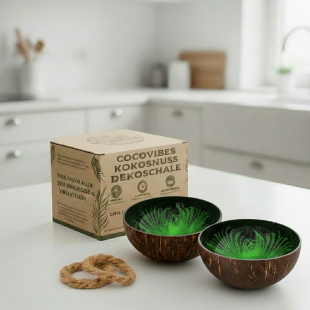 Kokosnuss Schale JADE im 2er-Set Splash grün inkl. 2 Untersetzer aus Kokosfasern