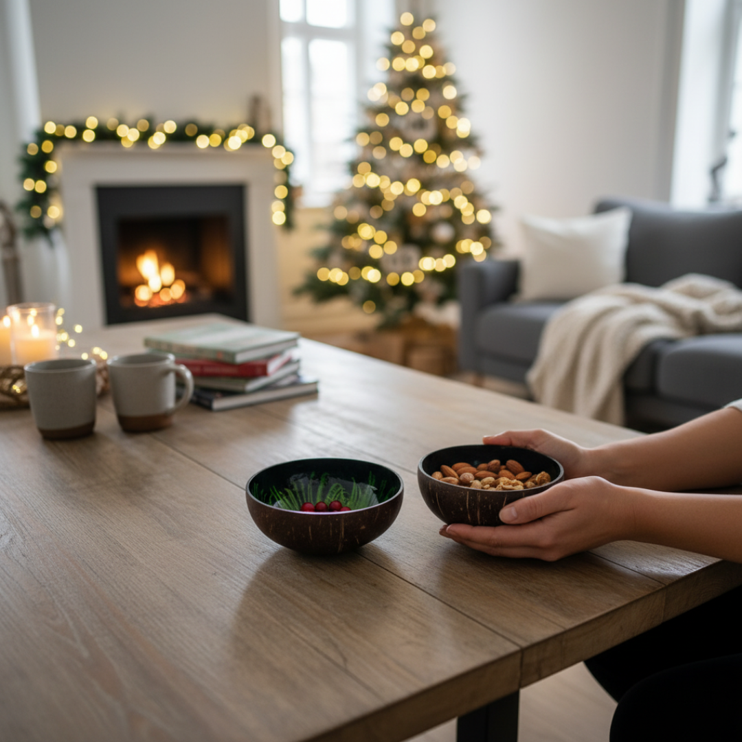 Kokosnuss Schale JADE im 2er-Set Splash grün inkl. 2 Untersetzer aus Kokosfasern – Bild 4