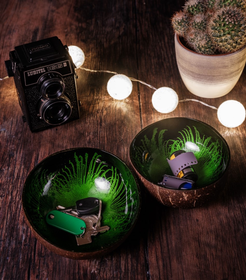 Kokosnuss Schale JADE im 2er-Set Splash grün inkl. 2 Untersetzer aus Kokosfasern – Bild 9